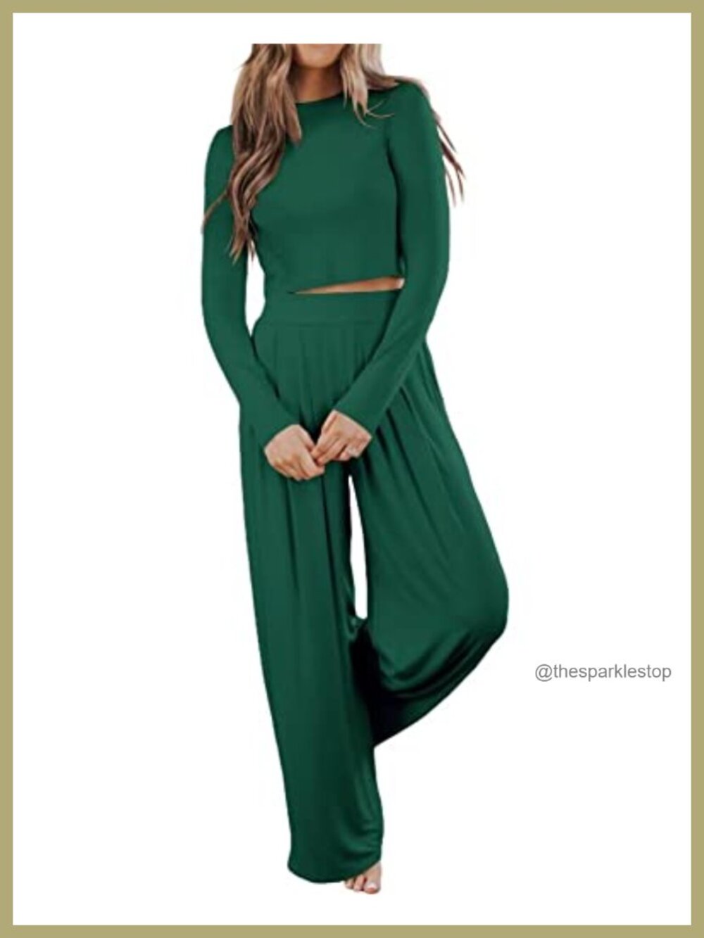 Women's 2 Piece Lounge Set Crop Pullover & Wide Leg Pajama Pants with Pockets